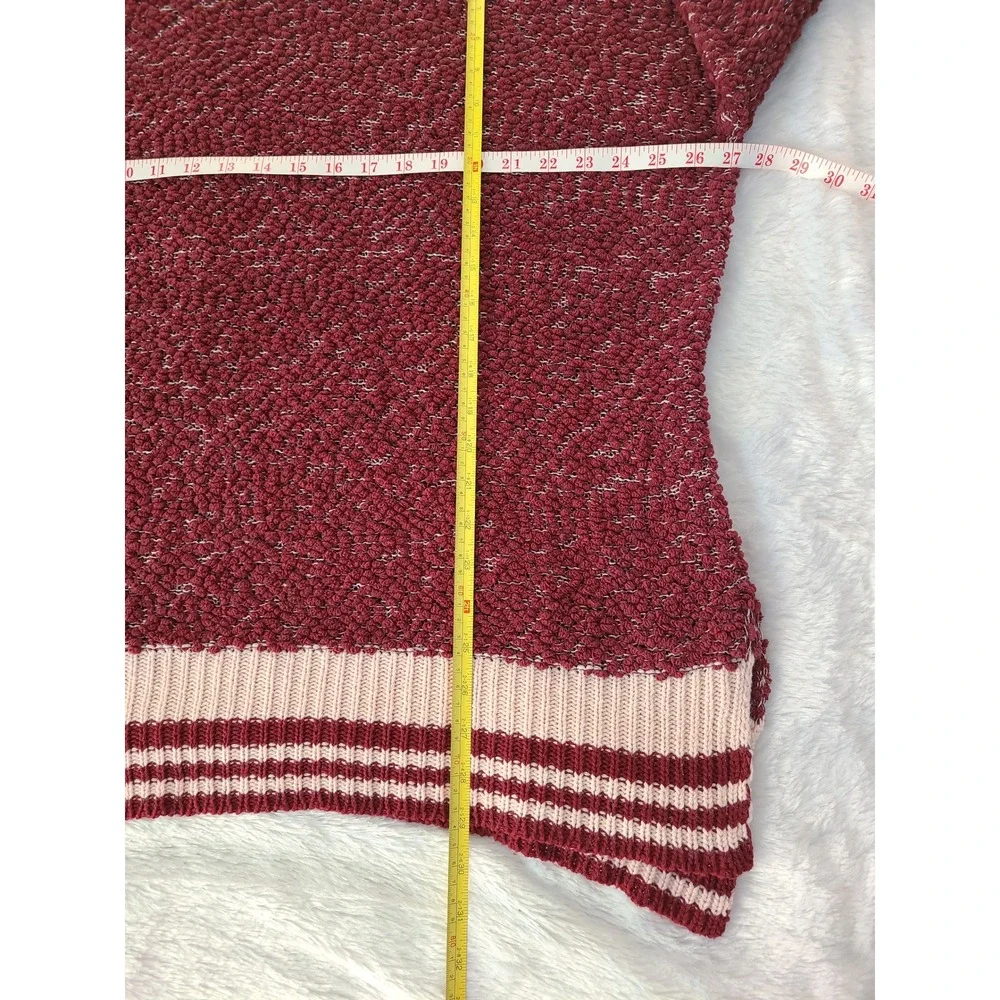 Oddi Burgundy Popcorn Knit Hoodie Varsity Stripe Pullover IT12309P 2XL 3XL - Picture 4 of 7